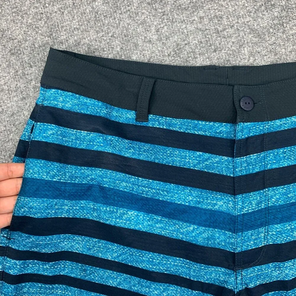 The North Face Hybrid Shorts Mens 34 Navy Striped Hidden Drawstring Lightweight